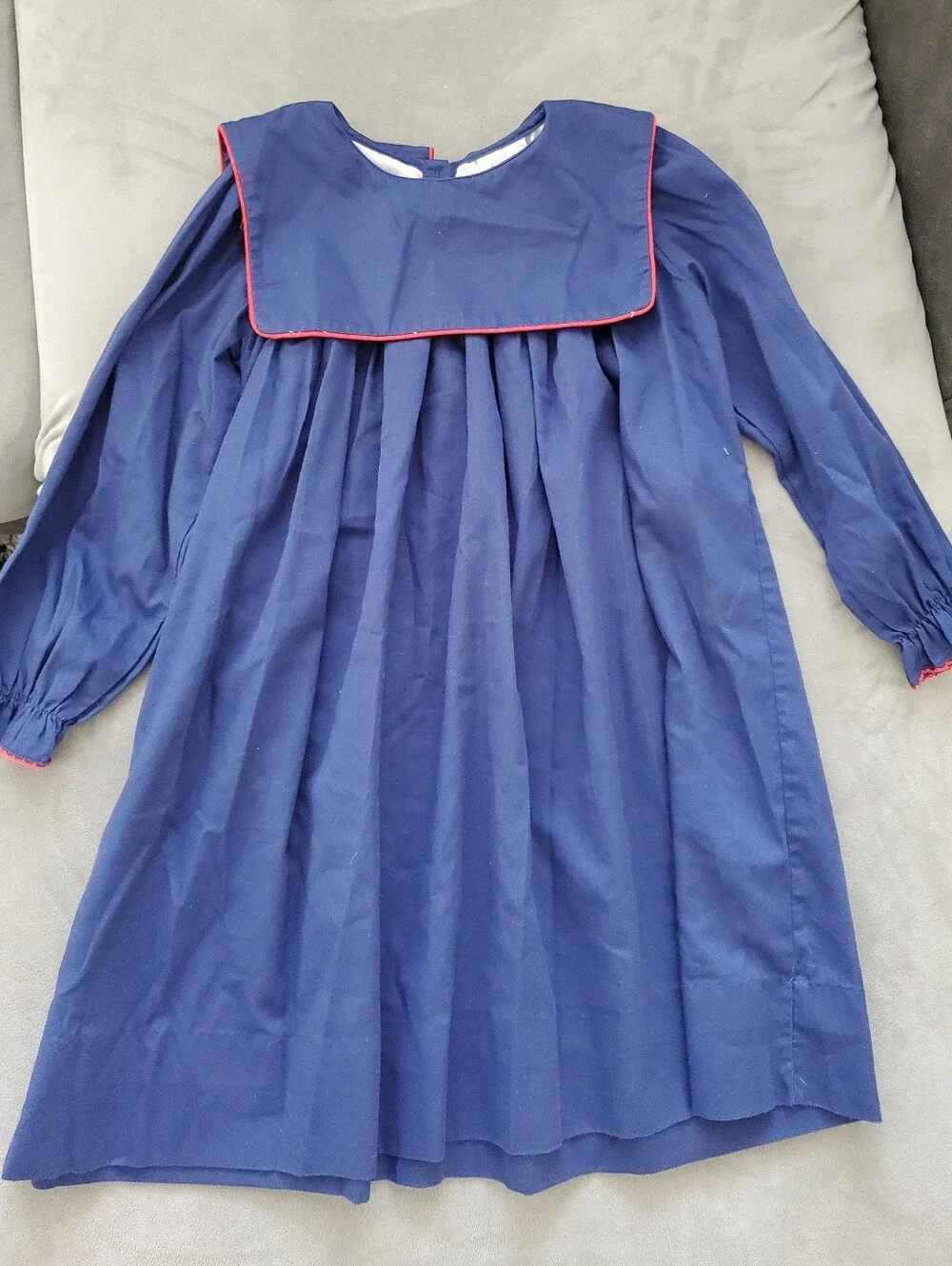 Smocked or Not Boutique Girls Sailor Dress Navy Blue Red Piping Long Sleeve